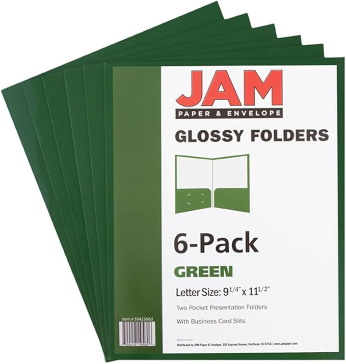 JAM PAPER Laminated Two Pocket Glossy School Folders - Letter Size - High Gloss Green - Bulk 25/Pack