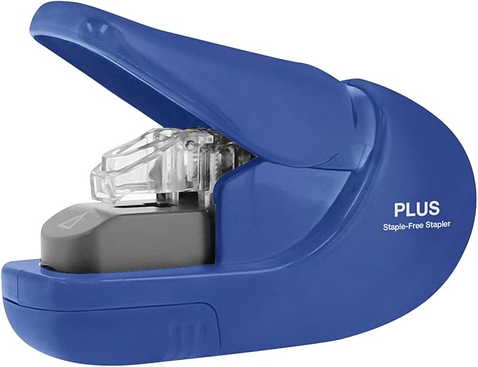 Plus Paper Clinch Compact Staple-Free Stapler, Blue