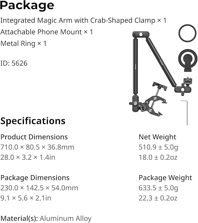 SMALLRIG Desktop Clamp Magic Arm Kit for MagSafe for iPhone, 67cm Two-Stage Adjustable Flexible Arm with Secure Grip for Smartphone, Webcam, Action Cameras - 5626