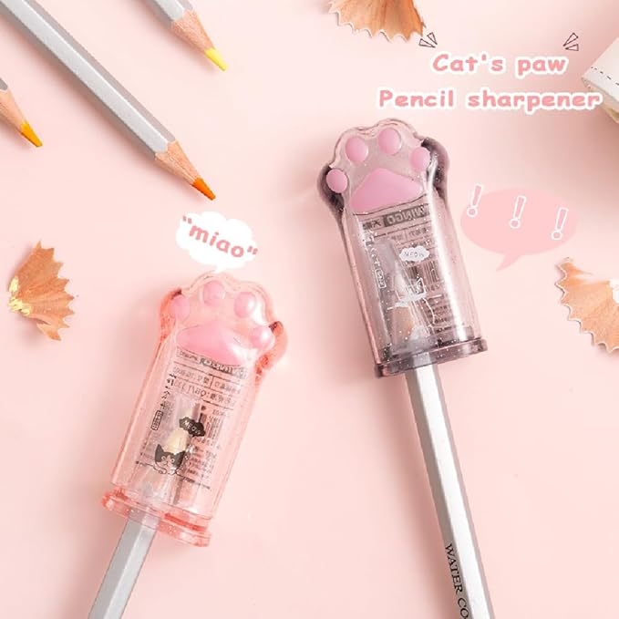 4Pcs Cat's Paw Cute Stationery Set,Cute School Supplies,Including 2 Cute Pencil Sharpeners and 2 Retractable Erasers, for Kawaii Office School Home Supplies (Cat paw)