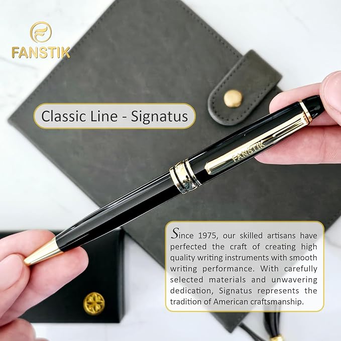 FANSTIK Customized BallPoint pen with name (MADE IN USA), stainless steel, black and gold, luxury engraved pen personalized for men and for women. (BallPoint Black-Gold)