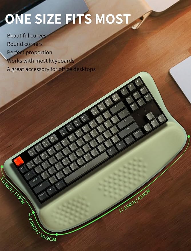 KUOSGM Ergonomic Wave Wrist Rest with Keyboard Stand, Cushioned Palm Rest, Comfortable Integrated Memory Foam for Natural Typing and Relieve Wrist Pain, Minty Olives Green