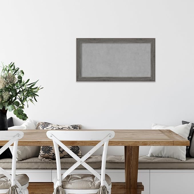 Amanti Art Grey Framed Magnetic Board 15x27 Small Vision Board for use with Magnets, 100% Metal Sheet to Display Items as Office Decor or for Home Organization in mudroom, Kitchen or Kids Room