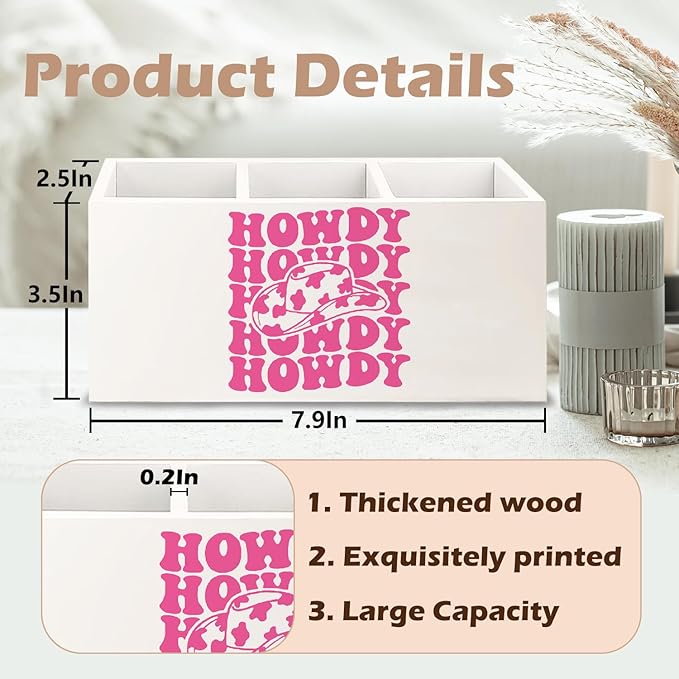 URLLUAE Hot Pink Western Howdy Wooden Pen Pencil Holder for Office Desk Accessories, Western Cowgirl Gifts for Women Makeup Brush Toothbrush Holder Organizer for Bathroom