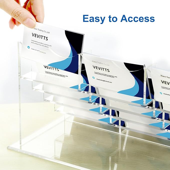Vevitts Acrylic Business Card Holder for Desk Multiple Business Card Holders Business Card Organizer Business Card Display Rack Clear Plastic Business Card Stand for Home Office (15 Slots)