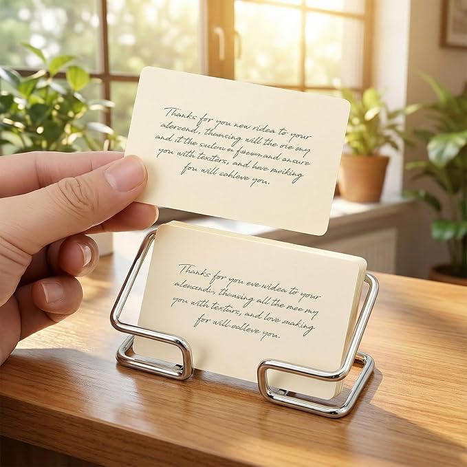 Grevosea 2 Pack Business Card Holder Desk Business Card Organizer Metal Desktop Cards Display Stand for Office Reception Event Conference Room Decor Desk Accessories (Silver)