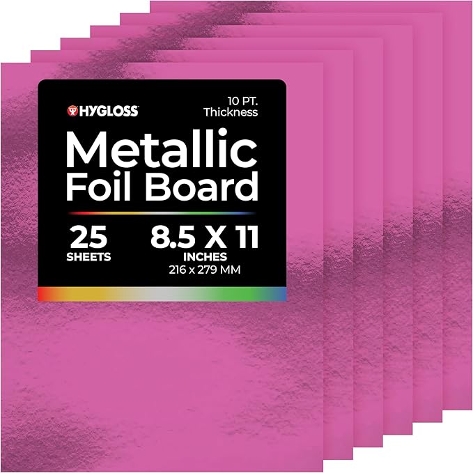 Hygloss Metallic Cardstock Sheets – 25 Shiny Purple Sheets, 8.5” x 11” - Sturdy 10 pt. – Metallic Foil Board Paper for Crafts, Scrapbooking, Posters & Decorations