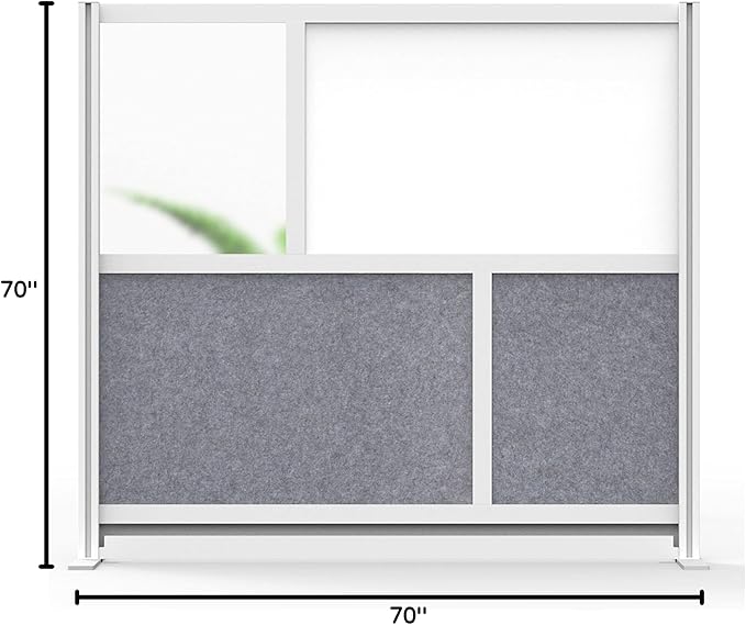 Workflow Modular Wall | Room Divider with Whiteboard, Sound Dampening, & Frosted Acrylic Panels | Expandable Office Partition for Privacy & Stability (53" x 48")
