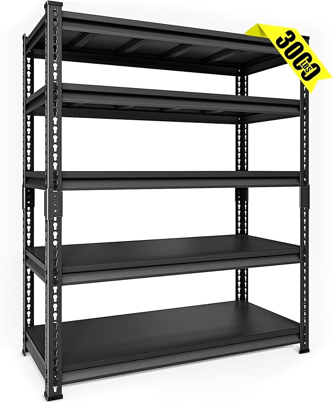 SDXYSTCE 48" W Garage Storage Shelves Heavy Duty, 3000LBS Loads Adjustable Garage Shelving, 5-Tier Metal Shelving Units and Storage Racks, Industrial Utility Shelf,48" Wx24 Dx78 H, Black