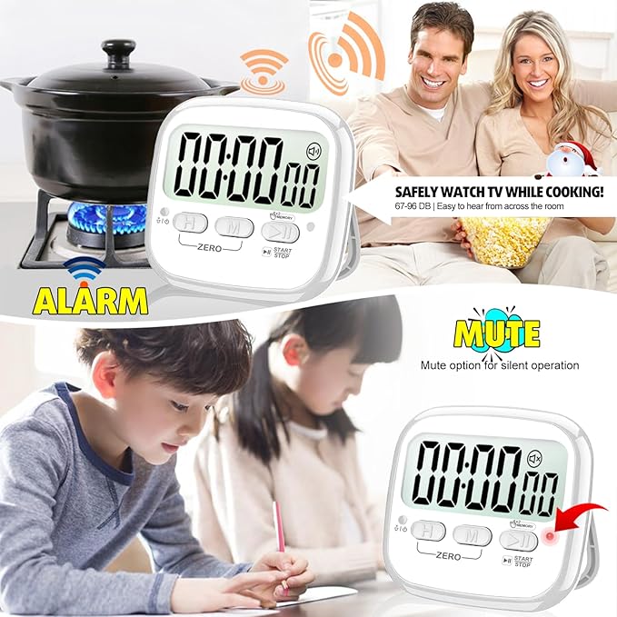 AyayaBoss 2-Pack Magnetic Kitchen Timers for Cooking, Digital Stop Watch Countdown Timer for Kids, Teachers, Classroom, Office, Exercise - Battery Included