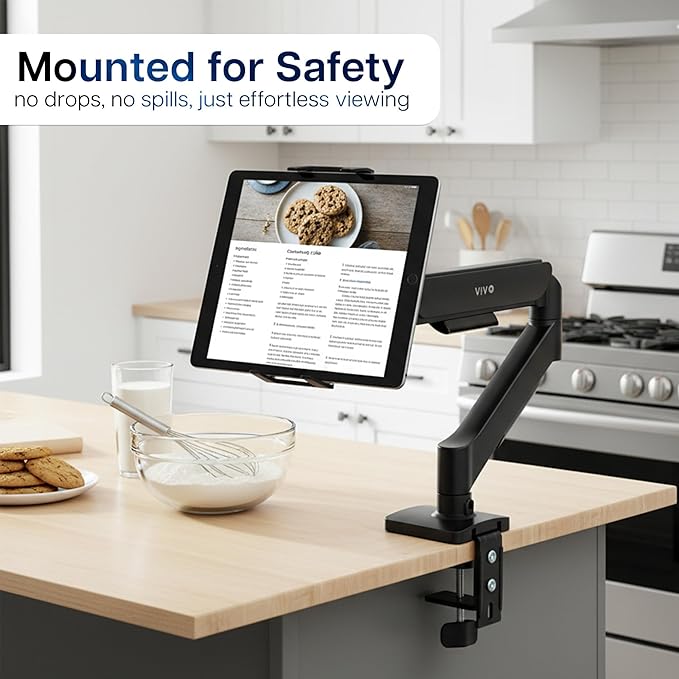VIVO Height Adjustable Counterbalance Mechanical Arm Tablet Desk Mount, Fits 2-in-1 Laptops and 15.6 inch Portable Monitors, Max VESA 100x100, Black, STAND-V001O-M02