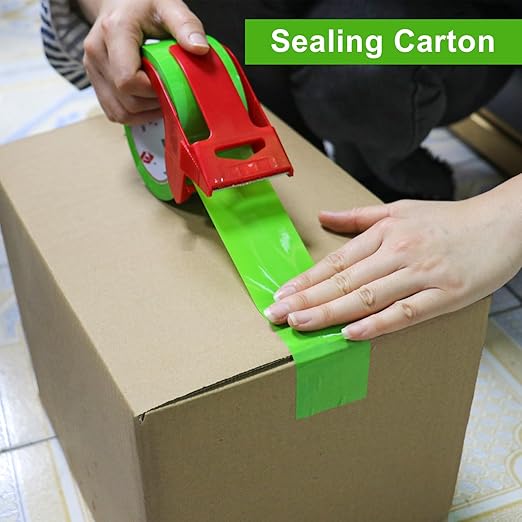 BOMEI PACK Heavy Duty Colored Packing Tape with Dispenser 1.88 Inch x 60 Yards (Green) 6 Rolls, 2.4 mil Industrial Grade Packaging Tape for Shipping, Moving, Mailing & Storage