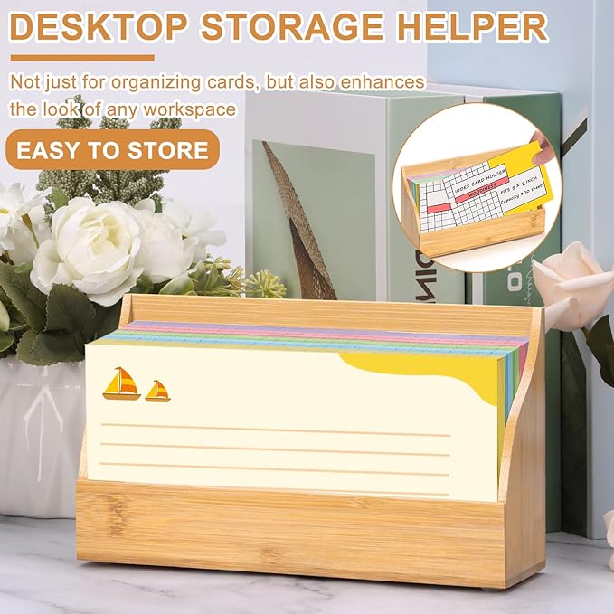 5x8 Inch Index Card Stand Wooden Index Cards Holder Notecard Box Postcard Display Stand Flash Cards Organizer Business Card Display Rack for Desk Office Supplies Capacity 300 Sheets