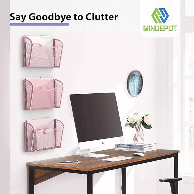 MINDEPOT Wall File Organizer,Hanging Wall Mounted File Folder Binder Holder Mail Organizer for Office,Home and School Supplies