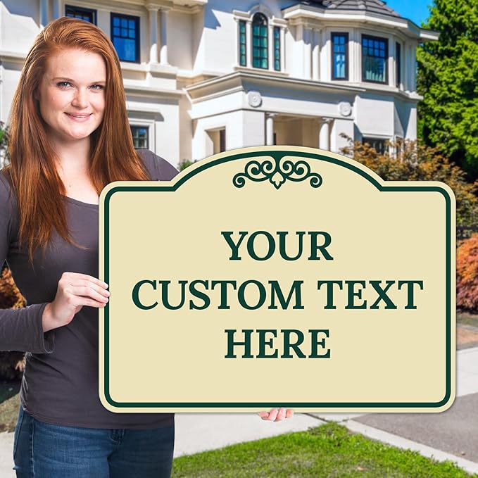 Custom Decorative Sign, Personalized Metal Sign for Business, Driveway, Home, Airbnb, Office Door Plaque, Green Border Sign, 18x24 Inches, ACM, Fade Resistant, Made in USA by Sigo Signs