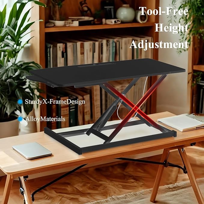 37 Inch Standing Desk Converter - Manual Pneumatic Spring, Two Monitor Stable Standing Desk Converter, 5.9" to 18.8" Height Adjustable Laptop Workstation with Keyboard Tray for Home, Company(Black)