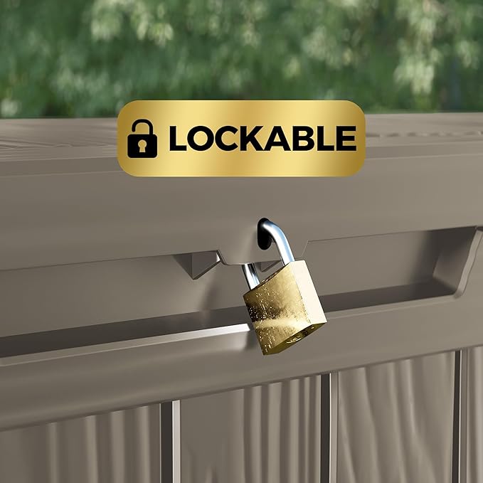 TARKARI 80 Gallon Lockable Resin Deck Box, Waterproof & UV-Resistant Outdoor Storage Box for Outdoor Cushion Storage, Garden Tools & Pool Accessories Storage, Coffee