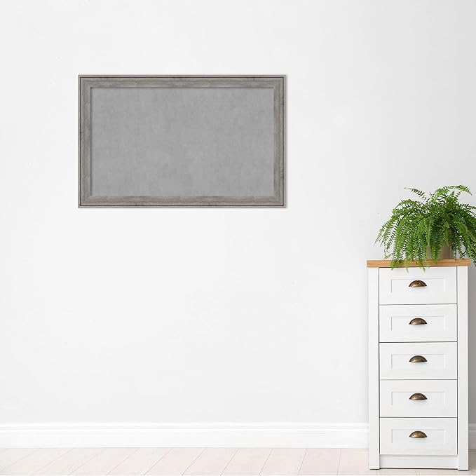 Amanti Art Grey Framed Magnetic Board 29x45 Large Vision Board for use with Magnets, 100% Metal Sheet to Display Items as Office Decor or for Home Organization in mudroom, Kitchen or Kids Room