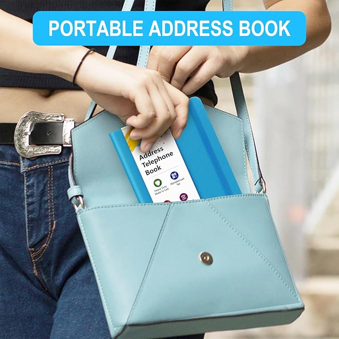 Address Book with Alphabetical Tabs, Hardcover Telephone Book, Hardback Cover Small Portable Address Book-Record Contacts, Special Dates and Internet Login Passwords, 6.1x4.7" -Blue