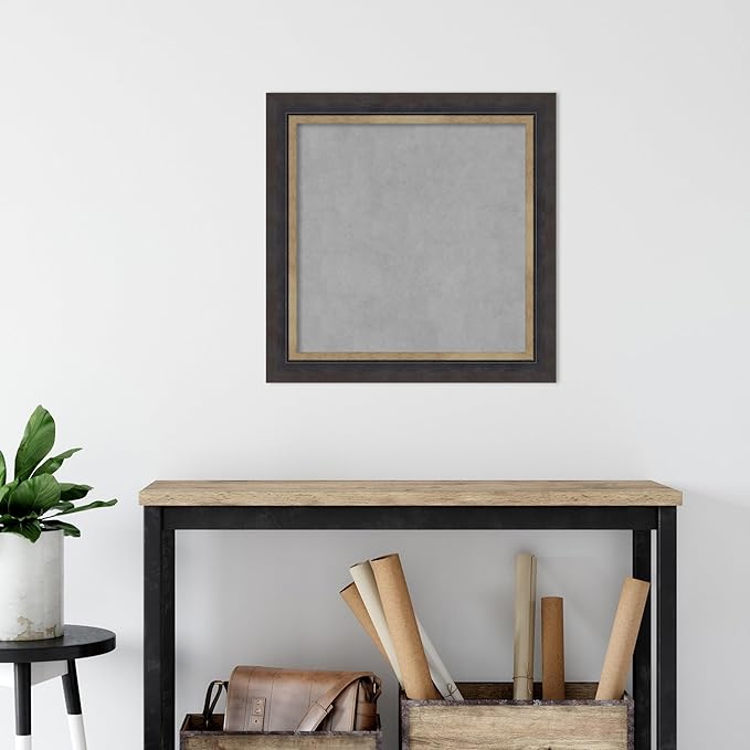 Amanti Art Black Framed Magnetic Board 25x25 Medium Vision Board for use with Magnets, 100% Metal Sheet to Display Items as Office Decor or for Home Organization in mudroom, Kitchen or Kids Room