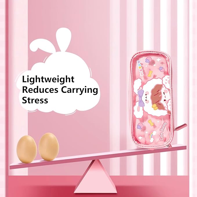 UINSUE Cute Pen case Adorable Bunny Transparent 3-Layer Large Capacity Pencil Case Gadget organizer with Lovely Stickers (Pink-Bunny)