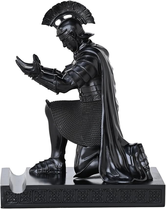 CYXStar Roman Praetorian Prefect Warrior Knight Pen Holder Desk Ornament Resin Praetorian Guard Mobile Phone Stand Desk Accessories and Organizer for Office with a Letter Opener (Black)