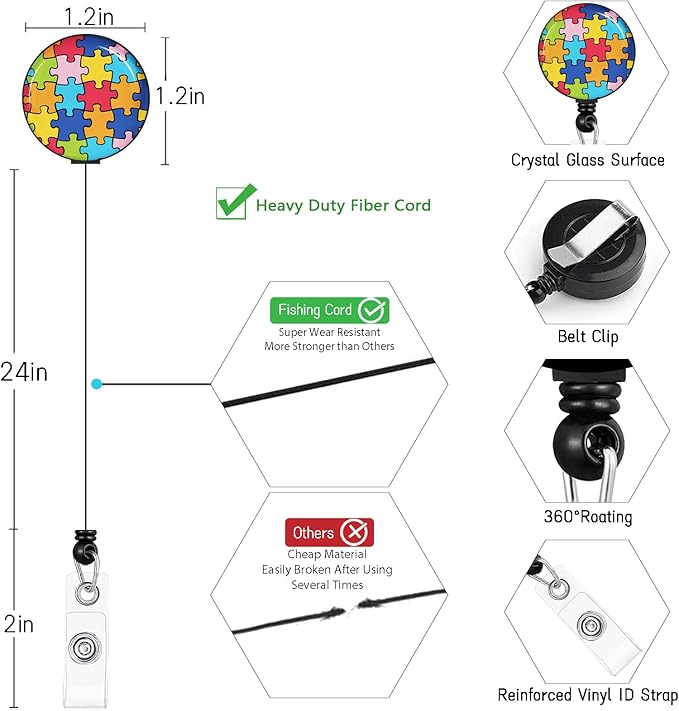 ID Badge Holder with Breakaway Lanyard, Lanyards for ID Badges Name Tags ID Card Holder, Cute Badge Reel Badge Clip Retractable, Autism Awareness Gifts
