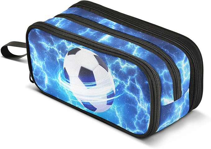 DVGMBXY Soccer Starry Sky Pencil Case Box for kids Teens Boys Girls Large Pencil Pouch with Zipper Compartments Big Capacity Stationery Pen Bag Organizer for Kids Teens Adults School Office