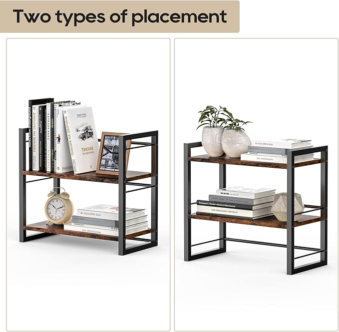ART-GIFTREE Office Desk Shelf Organizer, Wood Desktop Bookshelf Supplies Storage Rack, Shelf for Top of Desk and Dresser (Brown-2 Tier)