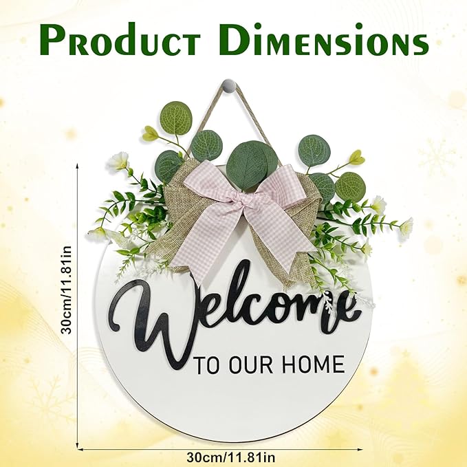 VPDTVK Welcome Sign for Front Door, Rustic Welcome Door Sign Outdoor Wreaths Decor for Spring Summer Autumn and Winter All Seasons Holiday Halloween Christmas(White)