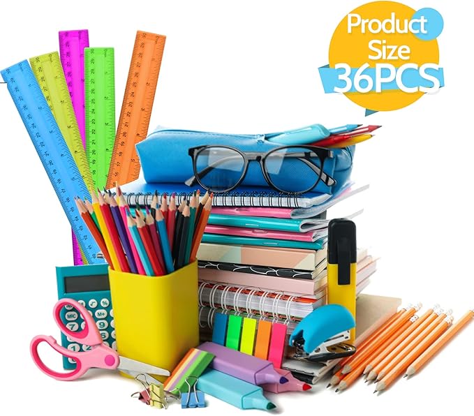 7PCS Clear Ruler, 12 Inch Plastic Rulers for School, Home, or Office, Clear Plastic Rulers, Assorted Colors.
