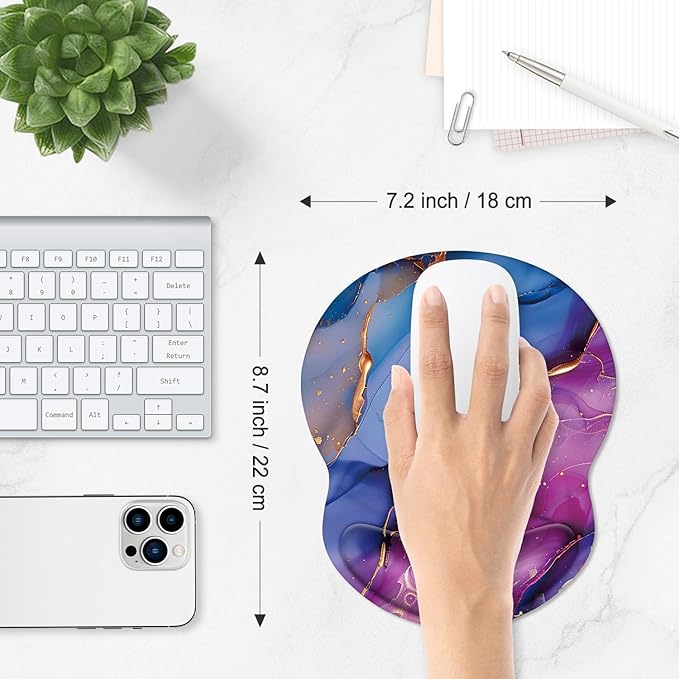 ITNRSIIET Ergonomic Mouse Pad with Comfort Gel Wrist Rest, Non-Slip PU Base, Smooth Textured Surface, Reduces Hand Fatigue & Wrist Pain, 8.7 x 7.2 Inch for Office Gaming Home, LiquidGold