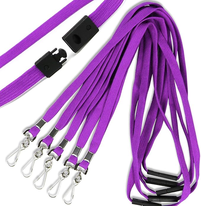 Ollain 25 Pack Breakaway Lanyard with J-Hook Bulk Flat Lanyards for Name tag ID Badges (Purple, Breakaway 25 Pack)