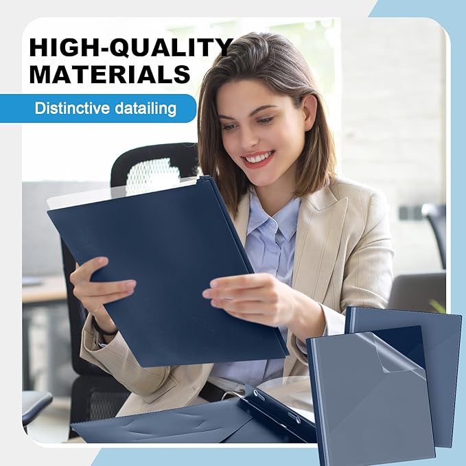 Teling 24 Pcs Clear Front Report Covers with 3 Prongs, Plastic Navy Blue Presentation Folders Bulk with 3 Pockets for A4 and Letter Size Paper, 90 Sheet Capacity, Document Covers for School Business