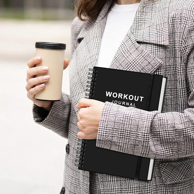 Fitness Journal for Women & Men,A5 Workout Journal/Planner Daily Exercise Log Book to Weight Loss, Gym, Muscle Gain, Bodybuilding Progress, 5.8"x8.3", Black