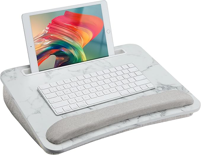 HUANUO Lap Laptop Desk - Portable Lap Desk with Pillow Cushion, Fits up to 15.6 inch Laptop, with Anti-Slip Strip & Storage Function for Home Office Students Use as Computer Stand - Marble