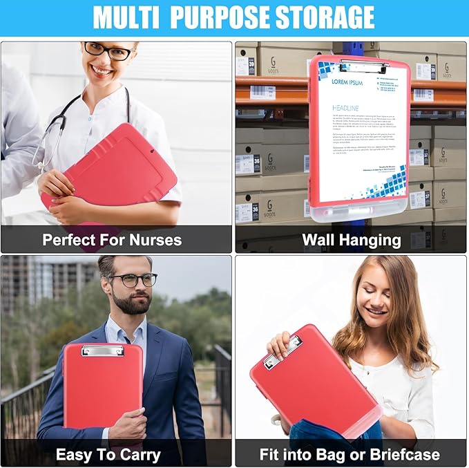 Red Plastic Clipboard with Storage,TFDLCG zm High Capacity Clip Boards 8.5x11,A4 Binder Nursing Clipboard Folder Heavy Duty for Women Teachers Work,School Office