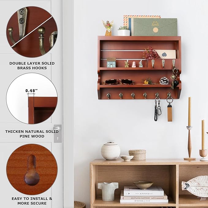Mutsault Key Holder for Wall, Mail Organizer Wall Mounted, Auburn