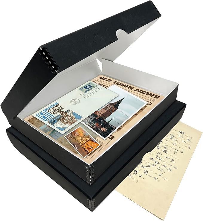 Lineco Folio Storage Box, Clamshell Design, 9.5x12.5x1.75 Inches, Archival Boxboard, Preserve Photos, Cards, Magazines, Documents, Art, Ephemera, Family Records, Black, Pack of 1
