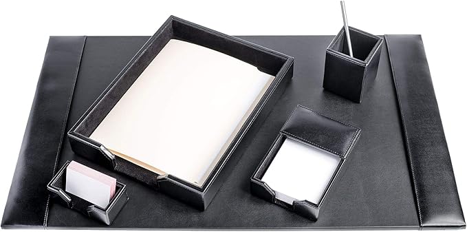 DACASSO Black Bonded Leather 5-Piece Desk Set