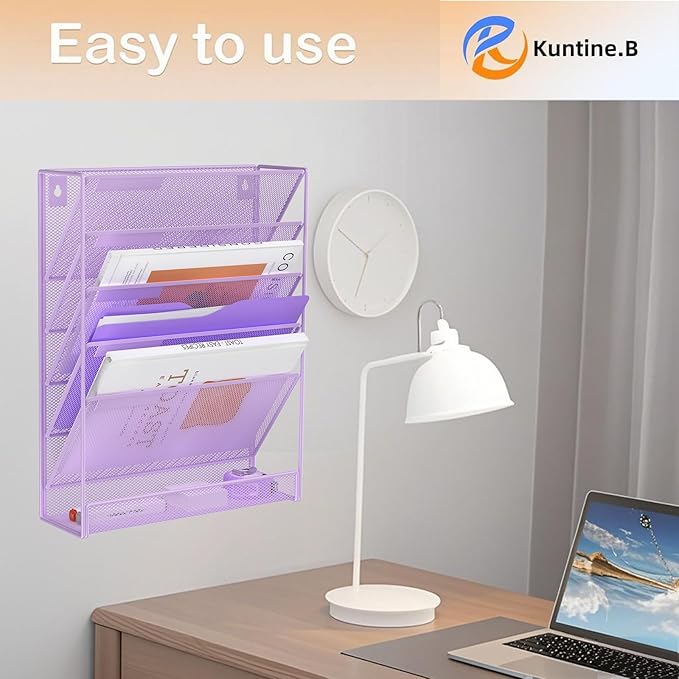 Kuntine.B 6-Tier Wall File Organizer Hanging File Organizer Cubicle Organizer Wall File Holder for Office Home (Purple, 6 Tier)