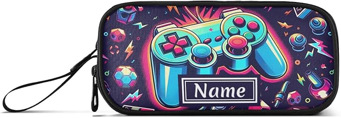 BOENLE Custom Bright Game Joystick Pencil Case Box Boys Girls Personalized Name Large Pencil Pouch Stationery Pen Bag Organizer for Kids Adults School Office