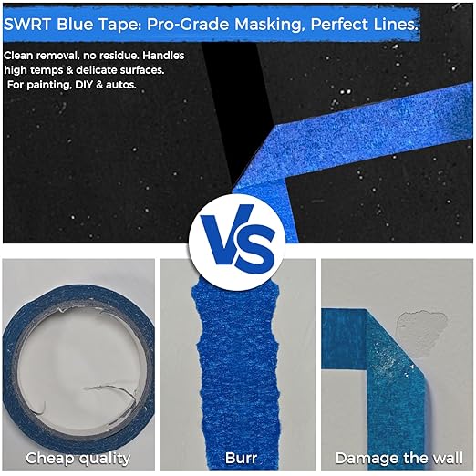 SWRT Blue Painter's Tape 1 Inch x 55 Yards x 24 Rolls (1320 Yards Total) – Upgraded Adhesive Masking Tape, Multi-Surface, Clean Removal, No Residue, for Walls, Trim, DIY, Crafts & Painting Projects