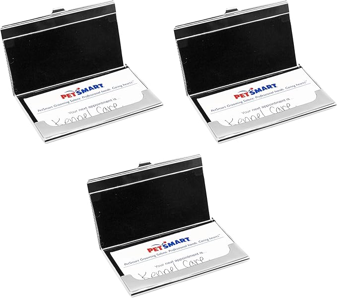 Stephanie Imports Set of 3 Slim & Minimalist Metal Business Card Holder Unisex Case (Silver Ridges)