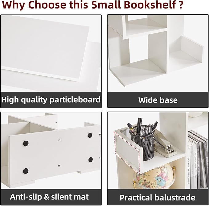 Aibiju Small White Desk Organizer, 2 Tier Tree Cactus Bookshelf, Desktop Organizer Wood, Small Plant Shelf White YD-DSR002W