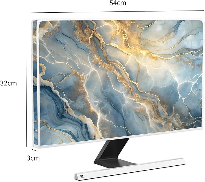 Baocicco Gold Blue Waterproof Computer Monitor Dust Cover 22, 23, 24, 25 Inch Modern Full Body Cover for Computer Screen Panel Case Computer Sleeve Compatible with iMac 24, 22-25 PC, Desktop and TV