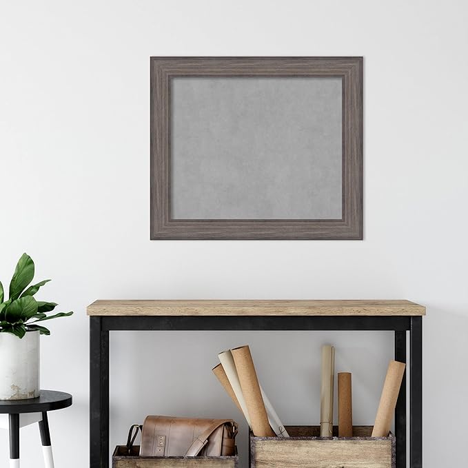 Amanti Art Grey Framed Magnetic Board 25x29 Medium Vision Board for use with Magnets, 100% Metal Sheet to Display Items as Office Decor or for Home Organization in mudroom, Kitchen or Kids Room