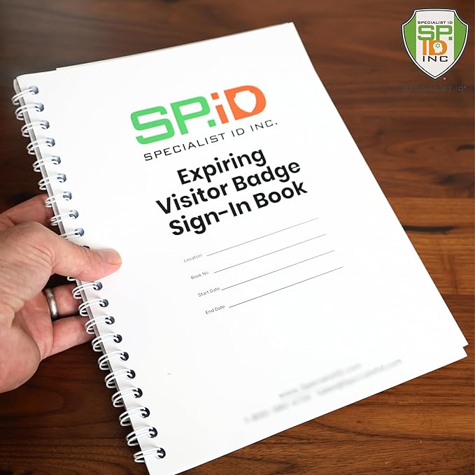 Specialist ID Visitor Log Book for Business or Schools - Expiring Visitor Sticker Badges and Sign in Book with Carbon Copy Record Keeping for Guest Tracking - Spiral Binder Registry (500 Badges)