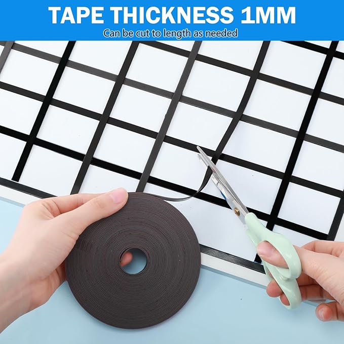 AmazingSpark Magnetic Tape Roll Thin Strips, 0.39 Inch x 33 Feet Magnetic Board Dividers Whiteboard Graphic Decorative Tape Marking Line for Classroom Office Art Accessories(Black)