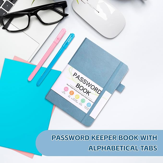 Password Keeper Book with Alphabetical Tabs,4.3"x5.7" Small Password Books for Seniors Password Notebook for Internet Website Address Log in Detail (Blue)